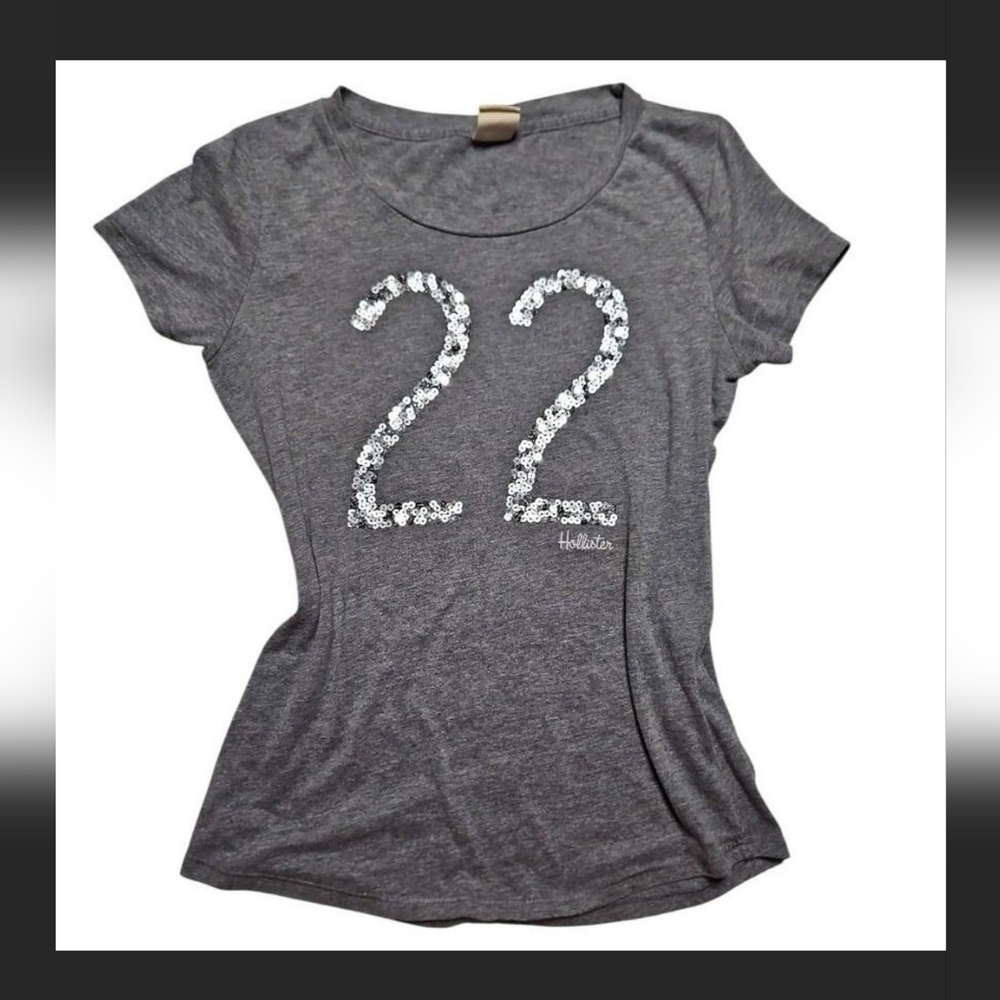 Grey Hollister Co. sequin logo tee